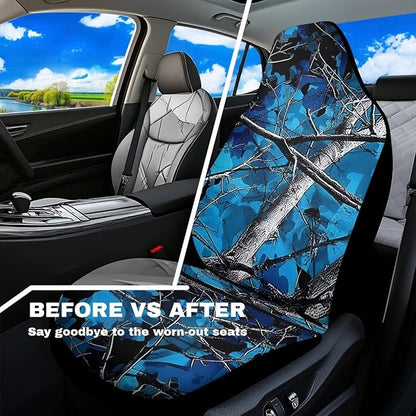 Blue Camo Hunting Car Seat Covers Waterproof Soft Car Seat Cushion Cover Auto Interior Accessories Fit for Truck, Sedan, SUV