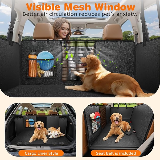 URPOWER Hard Bottom Dog Car Seat Cover for Pets 100% Waterproof Seat Cover Hammock 600D Heavy Duty Scratch Proof Nonslip Durable Back Seat Covers for Cars Trucks and SUVs