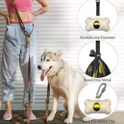 Bone-Shaped Dog Poop Bag Holder for Leash |Dispenser with 15 Leak-Resistant Waste Bags & Carabiner Clip(Wheat)