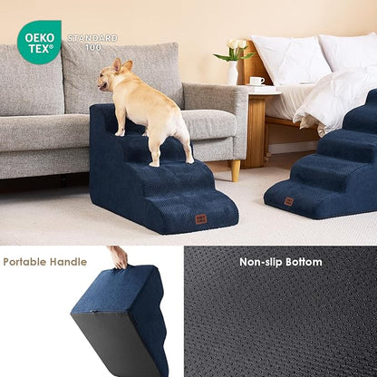EHEYCIGA Curved Dog Stairs Ramp for High Beds 19.7" H, 4-Step Dog Steps for Small Dogs and Cats, Pet Stairs for High Bed Climbing, Non-Slip Balanced Pet Step Indoor, Navy