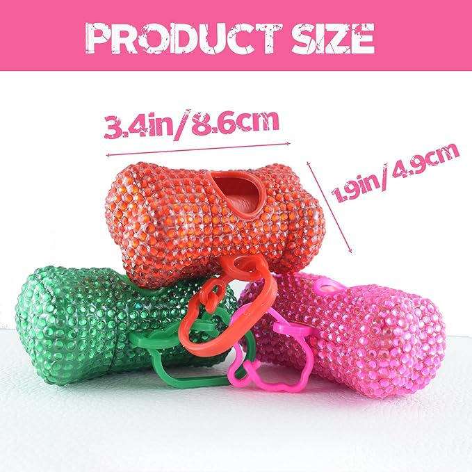 Bling Dog Poop Pickup Bag Dispenser Holder Pet Waste Disposal Bag Pet Trash Bags Holder Bone Shaped Hot Pink with small garbage bags