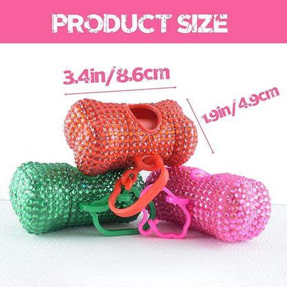 Bling Dog Poop Pickup Bag Dispenser Holder Pet Waste Disposal Bag Pet Trash Bags Holder Bone Shaped Hot Pink with small garbage bags