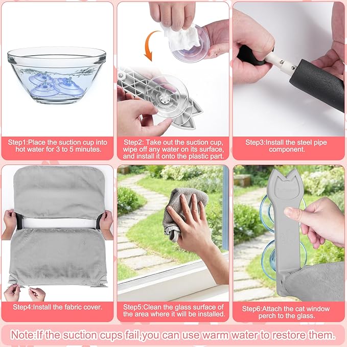 2 Pack Cat Window Perch,Cat Window Hammock Cordless Foldable Window Bed with 4 Large Strong Suction Cup,Reversible Cushion Cover,Metal Frame Easy to Adjust Window Seat Holds up to 40lbs(Gray)