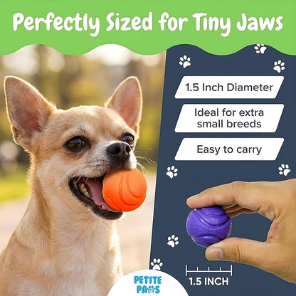 SuperFetch Dog Balls 1.5 Inch No Squeak Toy for Small Dogs Teething Toys for Puppies Rubber Balls for Fetch, Training, Boredom and Solo Play - 6 Pack