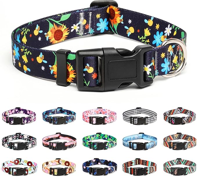 Mercano Adjustable Dog Collar - Special Design Patterns, Soft Nylon Comfortable Sturdy Pet Collar for Small Medium Large Dogs (L, Sunflower)