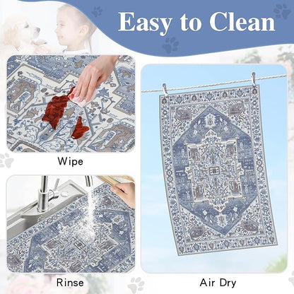 famibay Dog Food Mat, Absorbent Cat Dog Mats for Food and Water, No Stains Quick Dry Pet Cat Bowl Mats with Non Slip Backing, Boho Pet Feeding Mat for Floor Waterproof 12"x20"