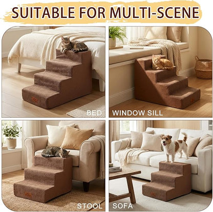 2 Pcs Dog Stairs 4-Step Dog Stairs for Bed Couch Sofa 17.7" H Pet Steps for Puppy Small Dogs Cat Puppy Small Medium Dogs (Brown, 4-Stairs 17.7" H)