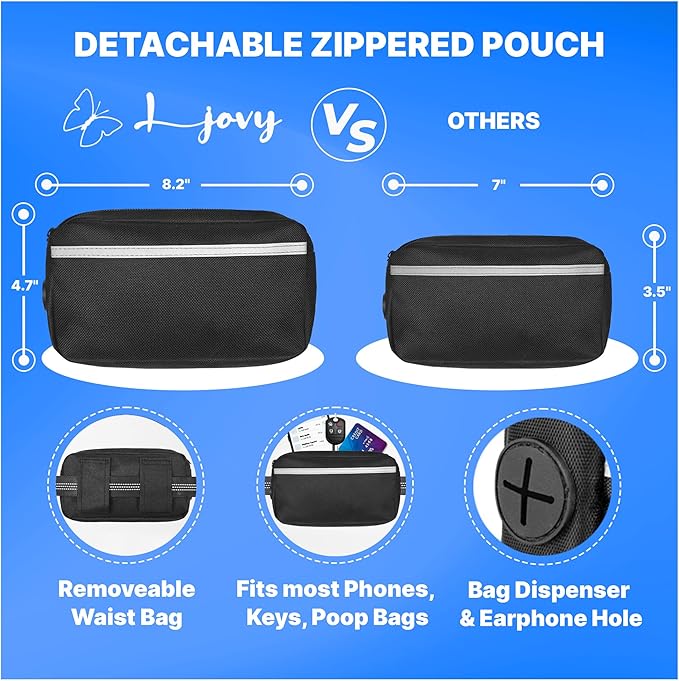 Hands Free Dog Leash with Waist Belt & Large Zipper Pouch, Waist Leash for Dog Walking, Running & Hiking, Reflective Stitching & Dual Padded Handles, Ideal for Medium to Large Dogs (25–125 lbs)