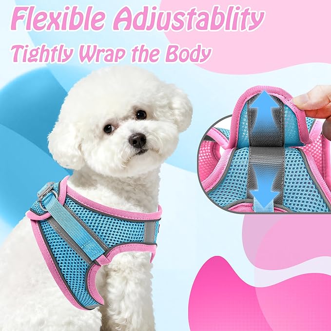 AIITLE Dog Harness, No-Pull Cat Harness with a Leash, Adjustable Reflective Dog Vest, Cat Harness Escape Proof, Outdoor Walking, Running,Training for Extra Small Dogs and House Cats Pink XXXS