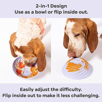 Awoo Wobbowl - Silicone Dog Lick Mat and Slow Feeder Bowl - Dishwasher Safe Pet Dish - Extends Mealtime for Fast Eaters & Reduces Anxiety - for Wet & Dry Food (Almond)