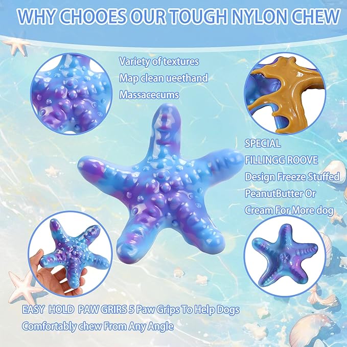 Dog Toys for Aggressive Chewers,3 Pack Indestructible Bone Toy, Ocean Series,Bacon Flavored,Durable Nylon Chew Toys for Medium & Large Breeds, Teeth Cleaning, Keep Them Busy