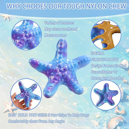 Dog Toys for Aggressive Chewers,3 Pack Indestructible Bone Toy, Ocean Series,Bacon Flavored,Durable Nylon Chew Toys for Medium & Large Breeds, Teeth Cleaning, Keep Them Busy