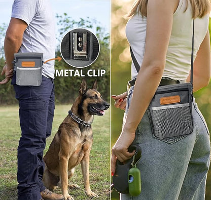 Dog Treat Pouch, Large Treat Pouches for Pet Training with Multiple Pockets, Built-in Poop Bag Dispenser & Phone Holder, 3 Wear Styles, Ideal Dog Treat Bag for Training & Walks