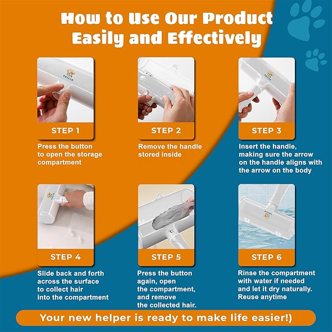 Pet Hair Remover with Fur Collector - Easy to Use Pet Hair Removal Tool - Cat & Dog Hair Remover for Couch, Furniture, Clothes, Bedding, Car - Reusable Lint Roller (White)