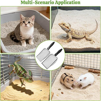 2Pcs Cat Litter Scoop Metal Stainless Steel Mesh Kitty Litter Scoop with Hook, Cat Scooper for Litter Box, Filter Small Pieces Quickly, Easy to Clean and Durable (3mm/5mm Mesh)
