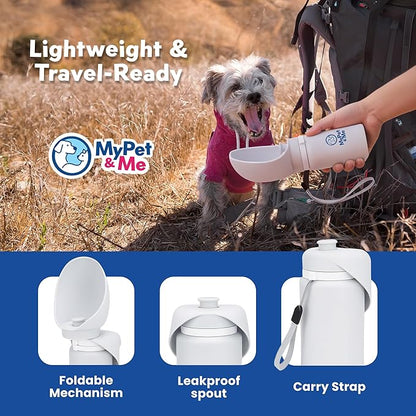My Pet & Me Foldable Dog Water Bottle Portable - 550ml/18.5oz - Water Bottle for Dogs with Foldable Drinking Bowl, Leakproof, Compact, Lightweight & Durable Hydration Solution On-The-Go