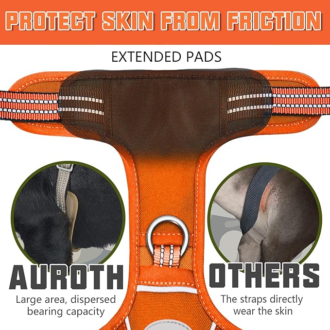 AUROTH Tactical Dog Harness for Large Dogs No Pull Adjustable Pet Harness Reflective K9 Working Training Easy Control Pet Vest Military Service Dog Harnesses Orange L