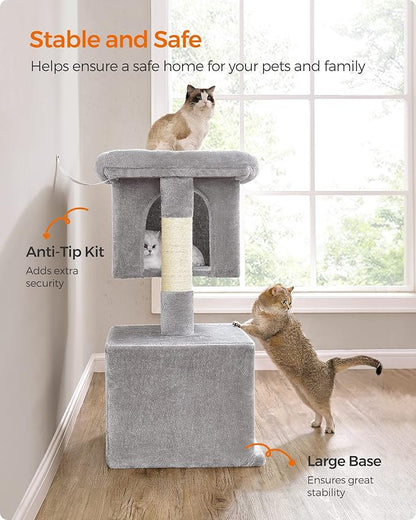 Feandrea Cat Tree, 40.6-Inch Cat Tower, Plush Condo for Extra Large Cats up to 44 lb, Large Perch, 2 Caves, Scratching Post, Light Gray UPCT614W01
