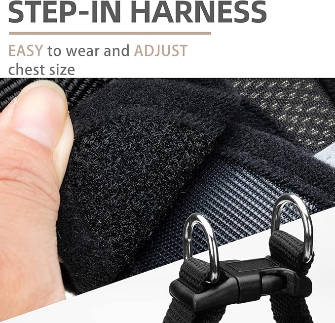 PUPTECK Adjustable Dog Harness Collar and Leash Set Step in No Pull Pet Harness for Small Medium Dogs Puppy and Cats Outdoor Walking Running, Soft Mesh Padded Reflective Vest Harnesses, Solid Black XL