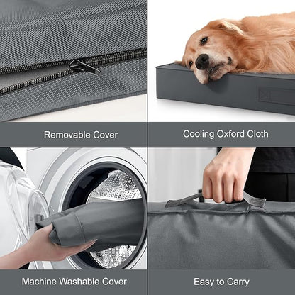 Outdoor Dog Bed for Medium Dogs, Waterproof Dog Crate Mat Orthopedic Egg Crate Foam Pet Bed with Washable Removable Oxford Cover, Grey