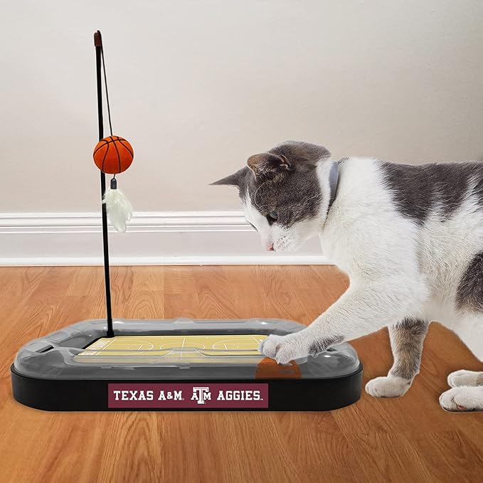 Aggies REVERSIBLE Basketball Court Cat Scratcher with Interactive Cat Ball - 6-in-1 CAT TOY Wand, CatNip Plush Basketball