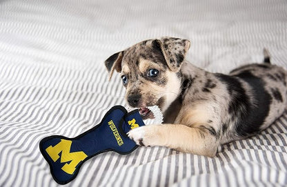 Pets First NCAA Michigan Wolverines Dental Dog TUG Toy with Squeaker. Tough PET Toy for Healthy Fun, Teething & Cleaning Pets Teeth & Gum