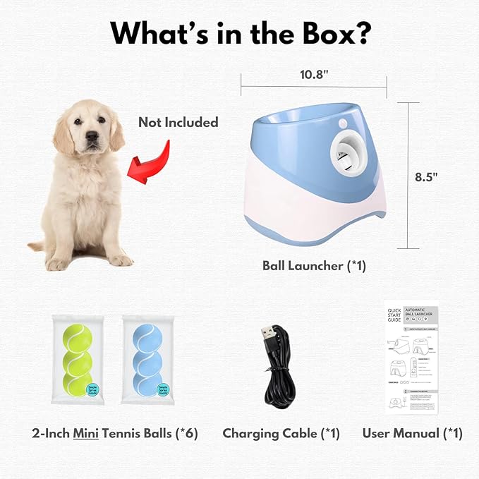 Automatic Ball Launcher for Small, Medium Dog/Puppy with 6 Small Tennis Balls
