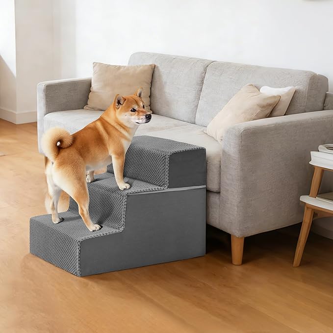 NEWBULIG 3-Step Dog Stairs, 13.5" H Dog Steps for Sofa and Chair, Non-Slip Sturdy Pet Steps for Small Dogs and Cats, Pet Ramp for High Bed Indoor