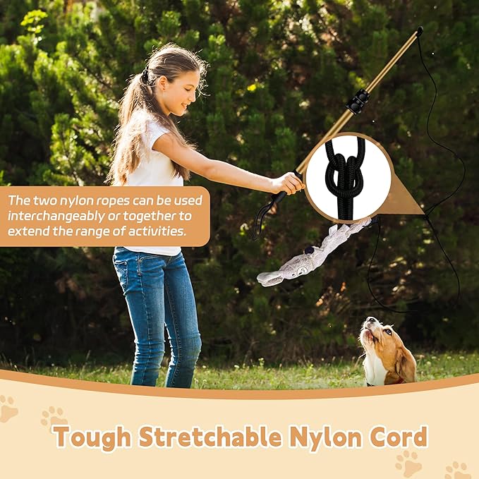 Flirt Pole for Dogs, Interactive Toys Tug-of-war for Pet, Durable Teaser Wand, Chase Toys with Rope Chewing Sticks, for Outdoor Exercise & Training