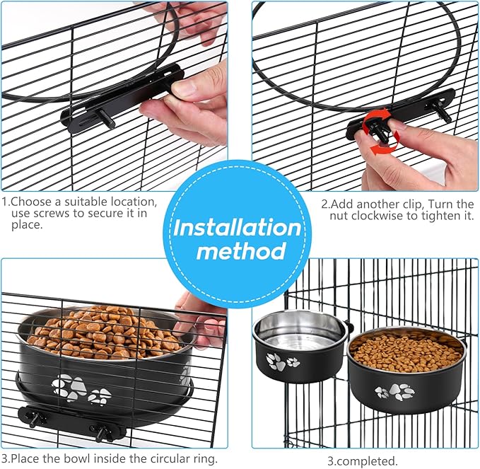 Kennel Water Bowl Hanging, Stainless Steel Dog Crate Water Bowl No Spill, 2 Pack Hanging Dog Bowls for Kennel Cage Crate,Metal Pet Food Dish Coop Cup for Small Medium Dogs Cat Puppy