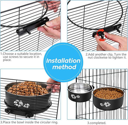 Kennel Water Bowl Hanging, Stainless Steel Dog Crate Water Bowl No Spill, 2 Pack Hanging Dog Bowls for Kennel Cage Crate,Metal Pet Food Dish Coop Cup for Small Medium Dogs Cat Puppy
