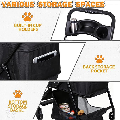Pet Stroller 4 Wheels Dog Cat Stroller for Small Medium Dog Cats Carrier Jogger Travel Foldable Puppy with Detachable Carrier