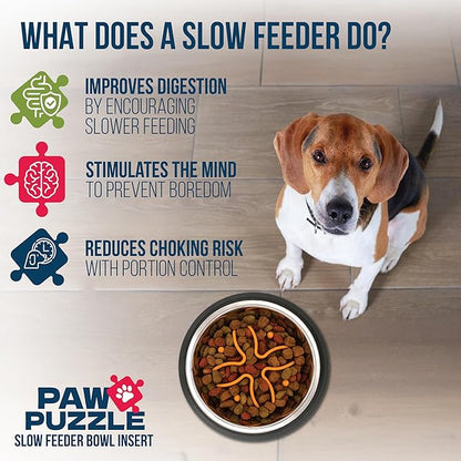 Palz&Co Paw Puzzles Slow Feeder Dog Bowl Insert - 4" Round Silicone Insert for Small Pet Bowls, Orange - Promotes Healthier Eating & Mental Stimulation, Dishwasher Safe