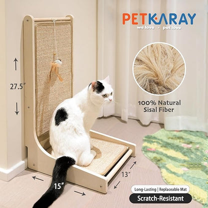 PETKARAY Cat Scratcher, Sisal Cat Scratch Pad, L Shape Scratching Board for Indoor Kitty, Floor Mounted Scratcher with Mouse Toy Catnip