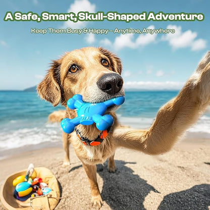 Dog Toys for Small Dogs, Skull-Shaped Small Dog Toys for Puppies, Durable Natural Rubber Puppy Chew Toys with Bacon&Milk Flavor, Indestructible Dog Toy, Blue