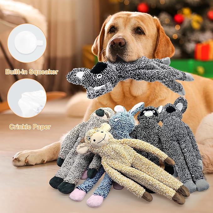 Shuse No Stuffing Dog Toys for Large Dogs, Squeaky Crinkle Interactive Dog Animals Toys, Plush Teething Toys to Keep Them Busy, Cute Funny Dogs Gifts for Small Medium Large Breed