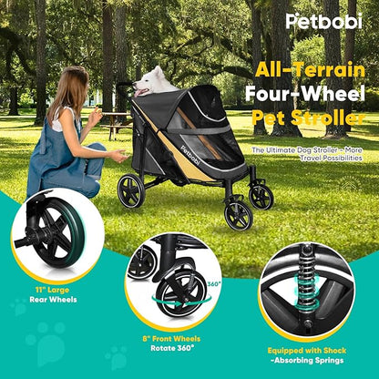 Petbobi Dog Stroller for Large & Medium Dogs - Easy Fold Dual Entry Pet Stroller with One-Foot Brake, All Terrain Wagon Cart with Air Mesh, Ideal for Large Senior Pets up to 80 lbs, Black