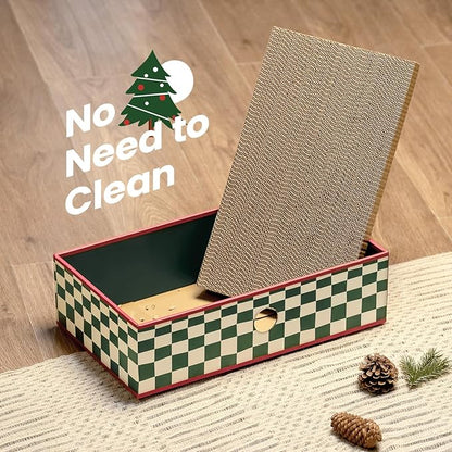 Cat Scratcher Box with 3-Layer Corrugated Pad, Heavy-Duty Double-Sided Cardboard Scratching Board & Bed, Checkered Design, for Cats, Large