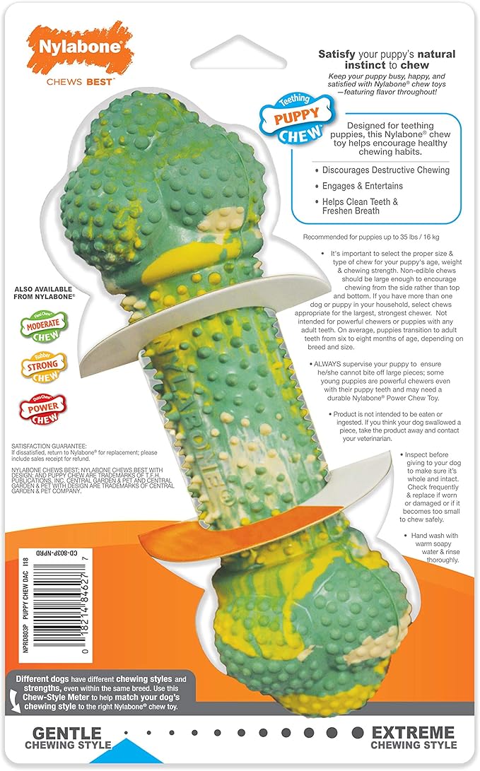 Nylabone Flavor Frenzy Barbell Puppy Chew Toy, Rubber Toys for Teething Puppies, Peanut Butter & Banana Flavor, Medium Dogs - Up to 35 lbs., 1 Count