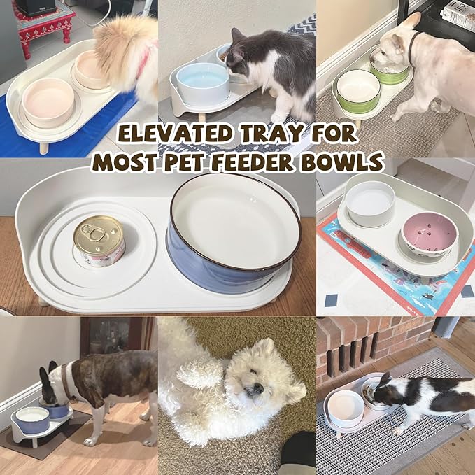 Raised Dog Feeder Bowl Stand - Elevated Dining Table for Small and Medium Dogs and Cats - Fits Food and Water Dish up to 6" Diameter - Grey (Bowls Not Included)