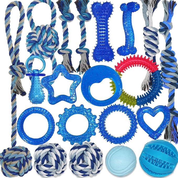 Puppy Chew Toys for Teething and Fun, 20 Pack Dog Toys for Small Puppies Bulk with Various Rubber Rings, Ropes and Balls for Interactive Play, Teeth Cleaning & Relief