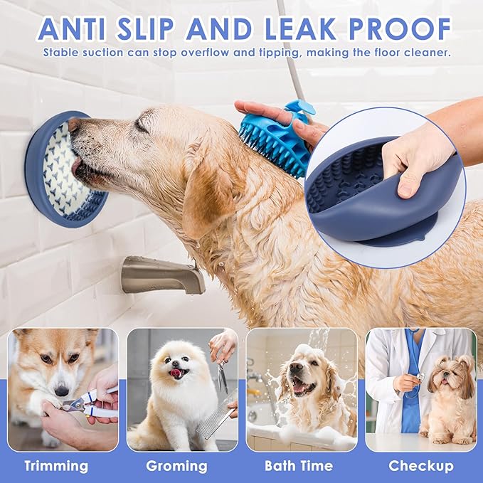 2 Pcs Dog Lick Bowl with Suction Cup, Non-Slip Slow Feeder Licking Mat, Large and Small Size, Dog Freeze Bowl for Small and Medium Dogs, BPA Free Silicone, Dishwasher Safe (Deep Blue & Orange)