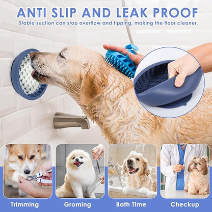 2 Pcs Dog Lick Bowl with Suction Cup, Non-Slip Slow Feeder Licking Mat, Large and Small Size, Dog Freeze Bowl for Small and Medium Dogs, BPA Free Silicone, Dishwasher Safe (Deep Blue & Orange)