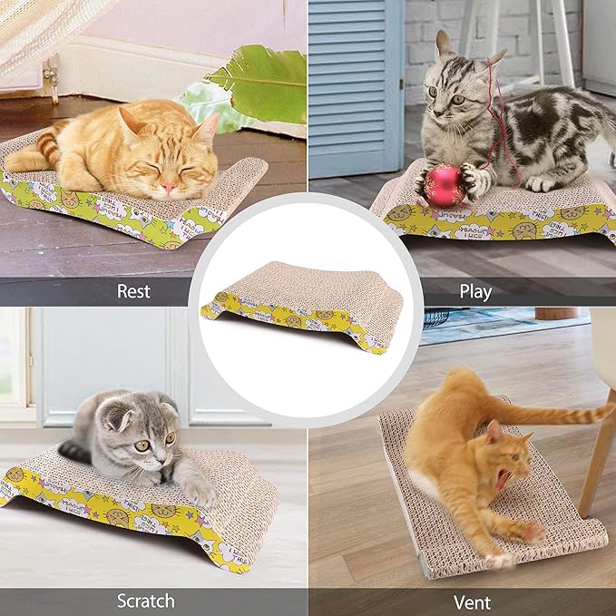 PrimePets Cat Scratcher Lounge 2-Pack, Reversible Wave Cat Scratch Pad for Scratching, Sleeping & Playing, Durable Corrugated Cardboard Cat Bed for Kittens & Small Cats, Includes Catnip