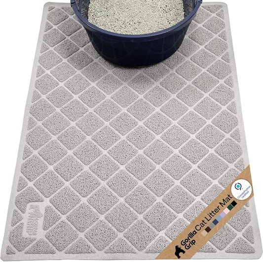 GORILLA GRIP Cat Litter Box Mat, Cushioned Coil Mesh Litter Trapping Mats, Scatter Control Supplies for Less Mess, Phthalate Free, Ultra Deep Catch Grooves, Rinse or Vacuum to Clean, 30x20 Light Gray