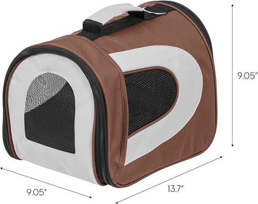 IRIS USA Small Soft Sided Pet Carrier with Shoulder Strap, Sturdy Collapsible Water Resistant Pet Carrier with Padded Bottom and Top Handle for Travel, Brown