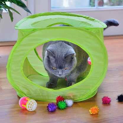 Youngever 18 Cat Toys Kitten Toys Assortments, Cat Teaser Wand, Interactive Bell Toy, Sparkle Balls for Cat, Puppy, Kitty, Kitten (with Square Tunnel and Scratching Mat)