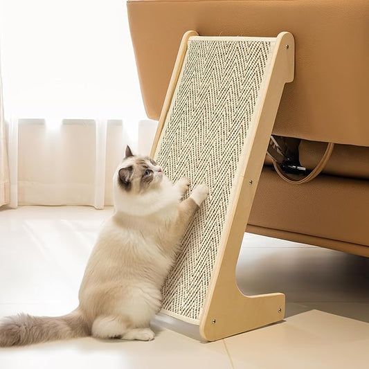 PETKARAY Sisal Cat Scratcher Ramp, L Shaped Scratching Post and Scratch Pad for Indoor Cats, Wall Furniture Protector(Chevron)