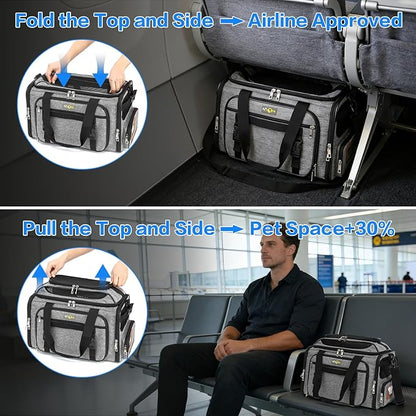 18x11x11 Small Cat/Dog/Pet Carrier – Airline Approved, Collapsible with Expandable Top and Sides. Soft-Sided Travel Puppy Carry Bag, Small Animal Rabbit Kennel Carrying Case, Kitten Mesh Cage