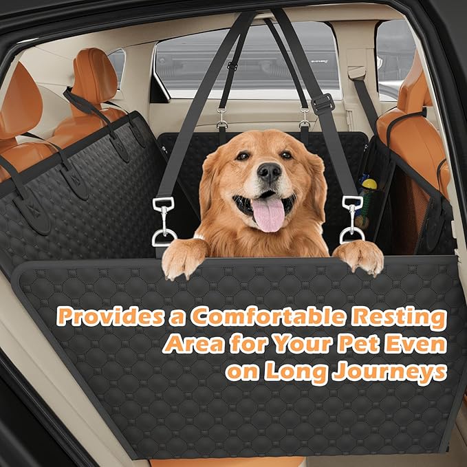 Dog Car Seat Cover for Back Seat,Upgraded PU Leather Dog Seat Cover with Hard Bottom Back Seat,Non-Slip Backseat Cover for Dogs with Mesh Window & Side Flap, Dog Hammock for Car, SUV, Small Trucks
